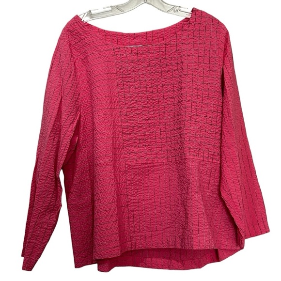 Habitat Tops - Habitat Large Pink Stripe Long Sleeve Button Back Blouse J